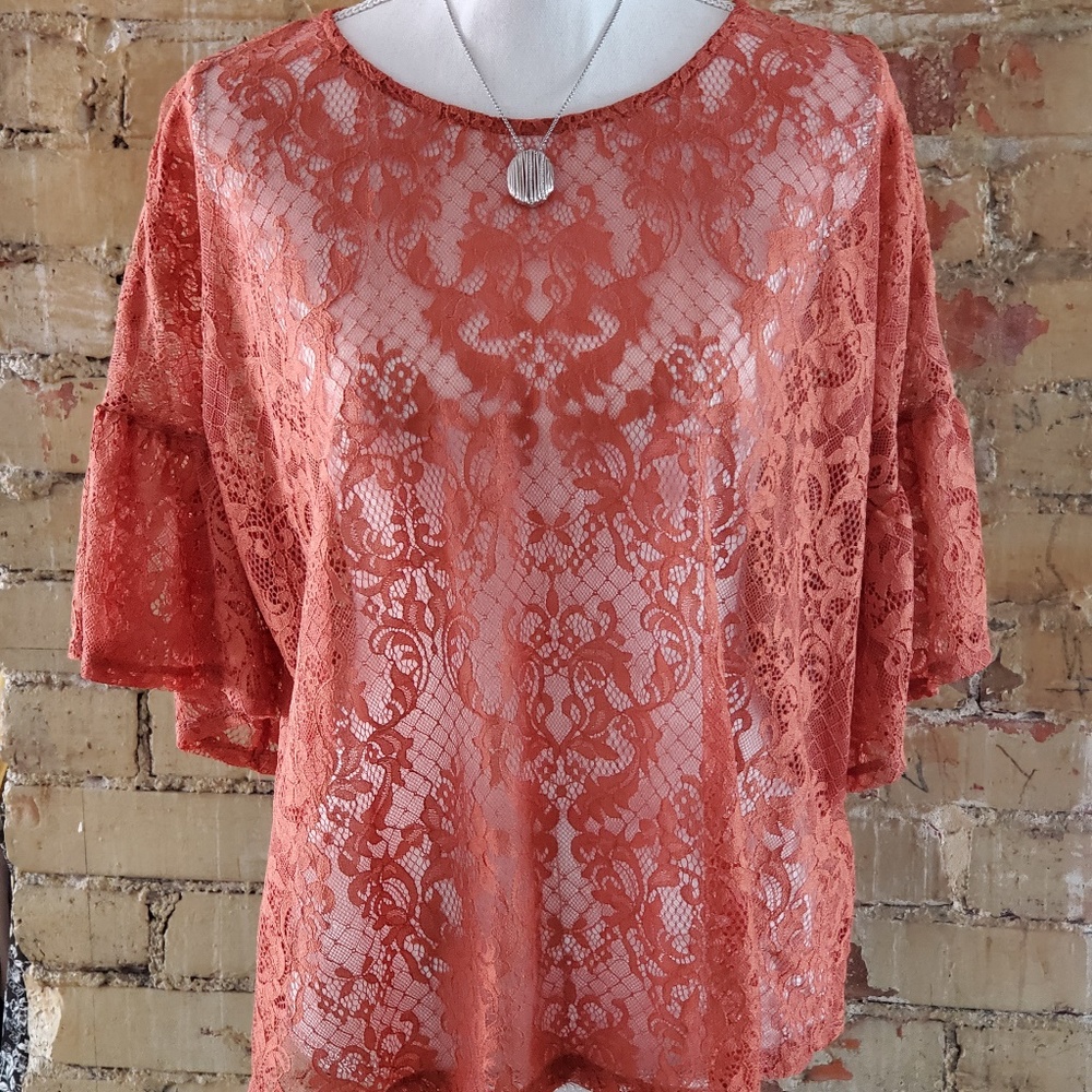 Pink Lace Blouse Sz M Bobeau